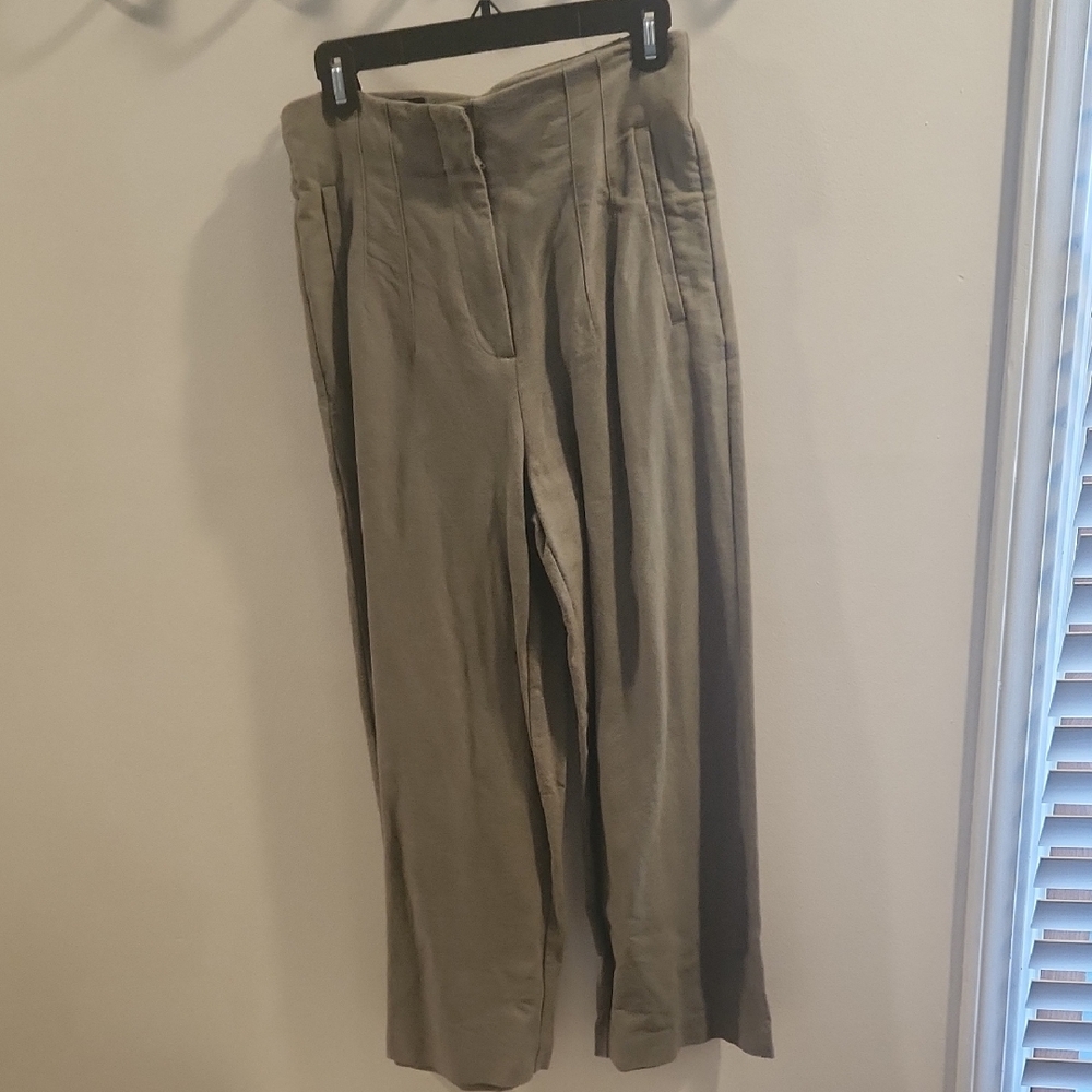 Zara Cotton Linen Darted Ankle Pants